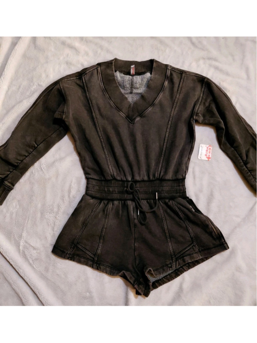 Free People FP Movement Intercept Sweatshirt Romper Mineral Black $128 XS NWT